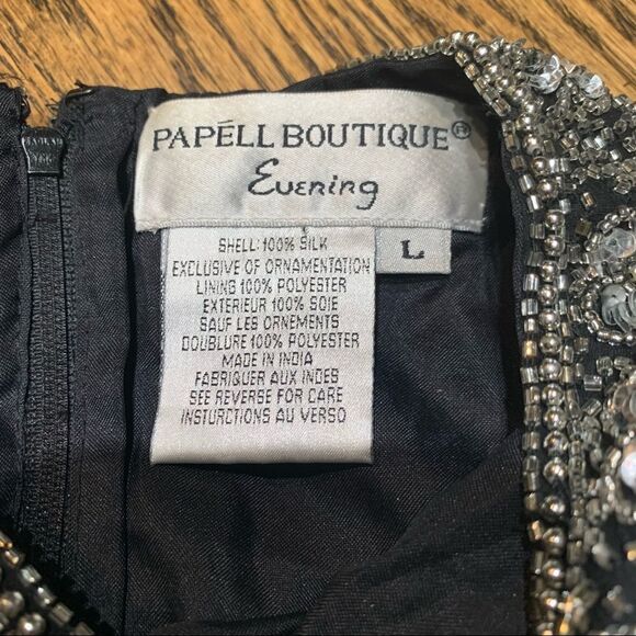 PAPELL Boutique Evening Solid Beaded 100% Silk Top with Scalloped Heim Large - Picture 8 of 8